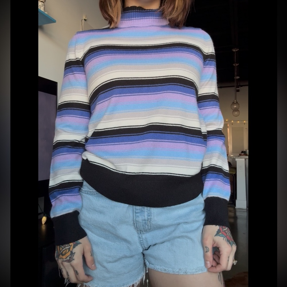 Sag Harbor Purple and Black Striped Sweater